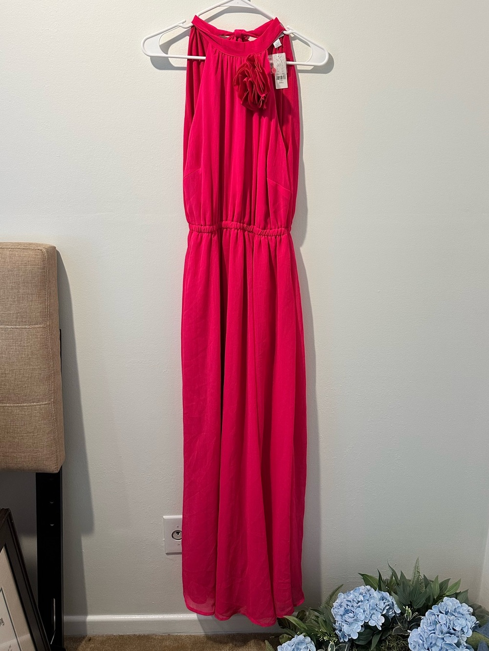 New York & Company Hot Pink Halter Dress with Neck Detail